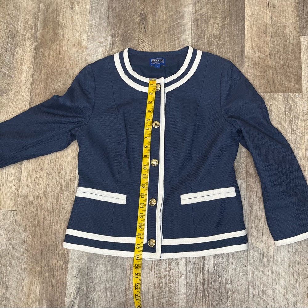 Pendleton 8 Button Up Jacket Navy Blue White Trim… - image 7